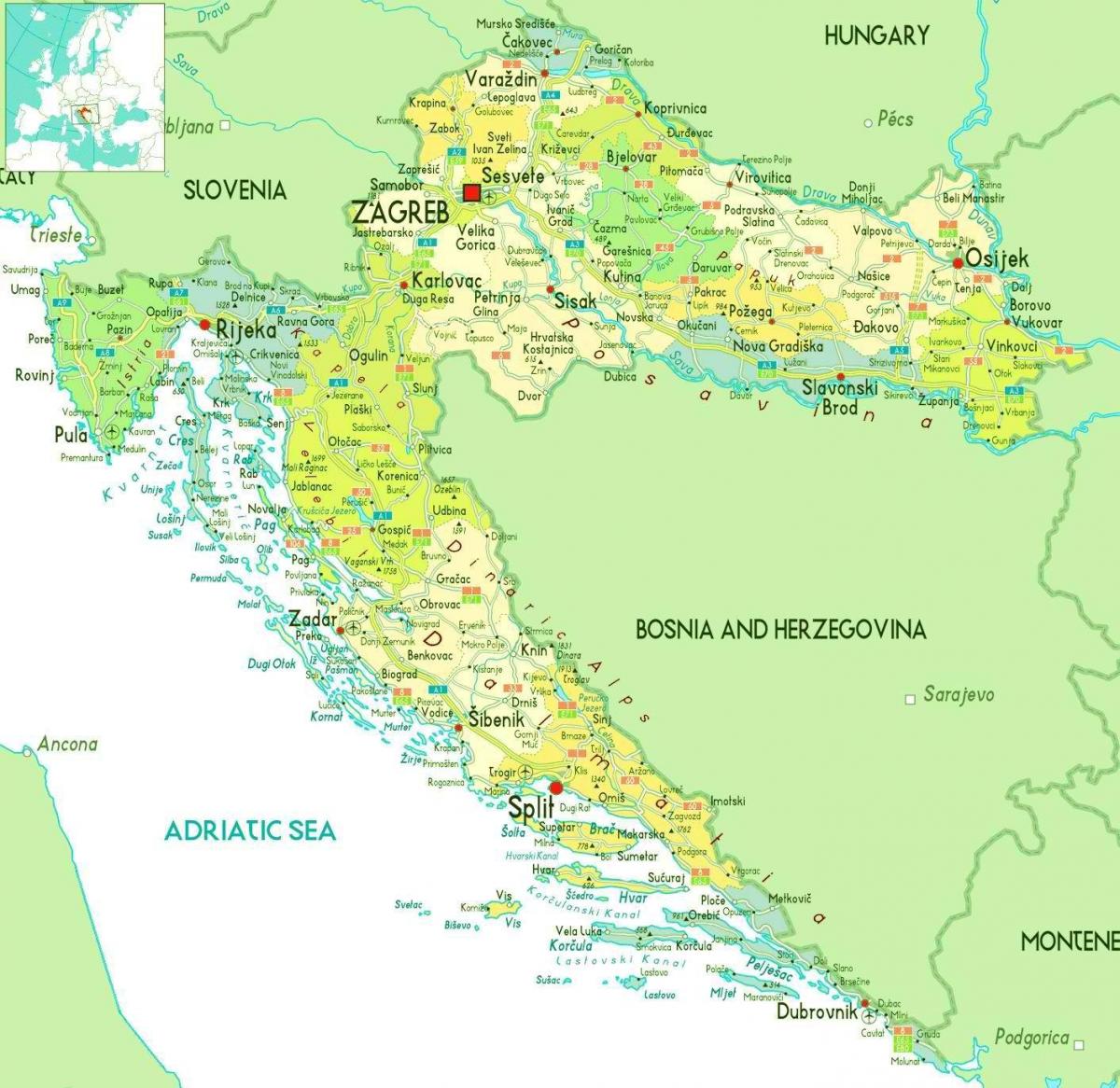 خريطة كبيرة لكرواتيا